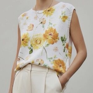 Luisa Ricci Italy Knit Top Floral Womens S Watercolor White Yellow Garden Party